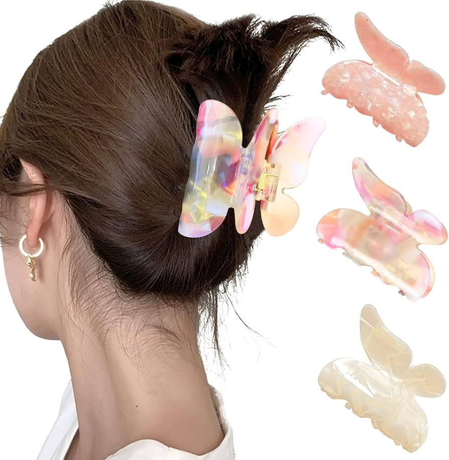 3PCS Acrylic Hair Claw Butterfly Tortoise Shell Hair Clip Celluloid French Design Leopard Print H... | Amazon (US)