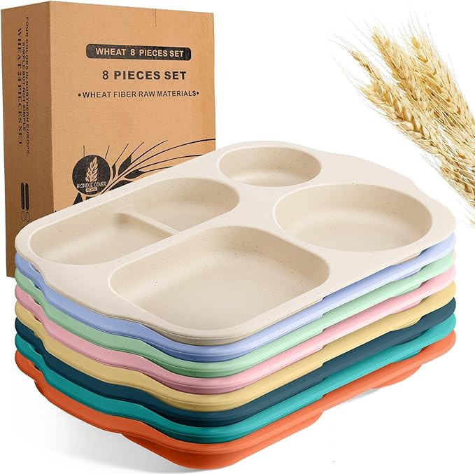 Vesici 8 Pcs Large 12 Inch Unbreakable Divided Plates for Kids Adults - Wheat Straw Tray - Microw... | Amazon (US)