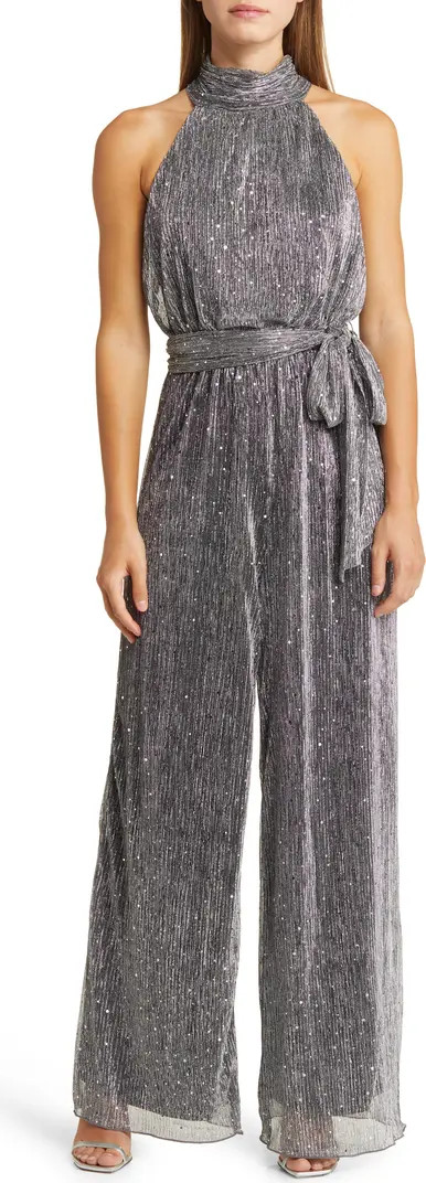 Sequin Metallic Halter Neck Jumpsuit | Nordstrom