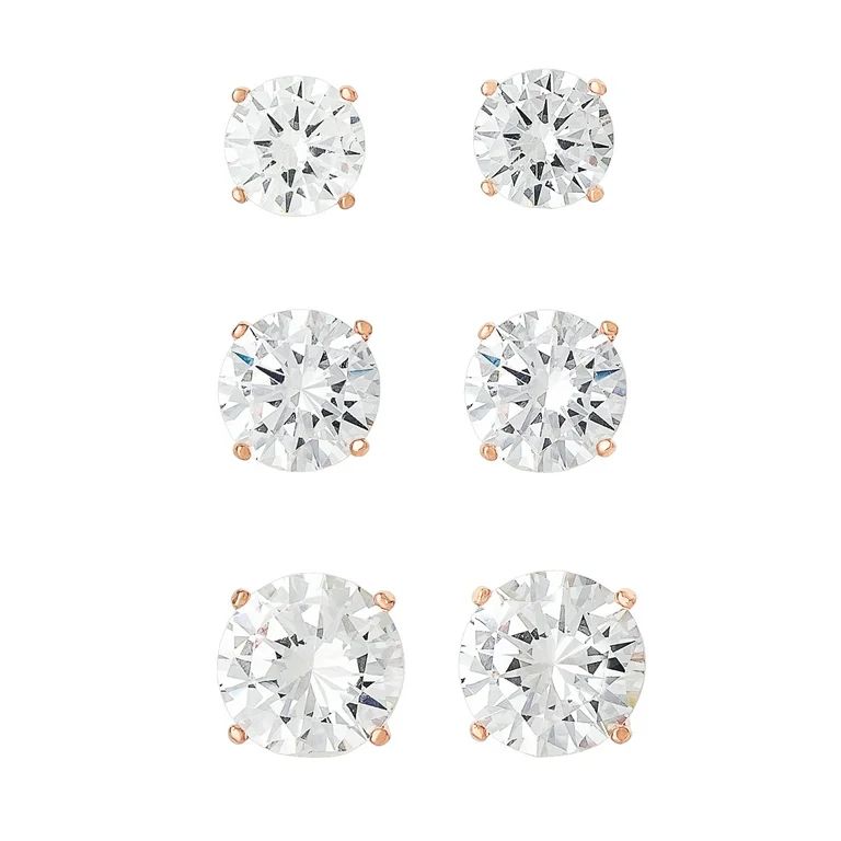 Believe by Brilliance 14KT Gold Flash Plated Cubic Zirconia Round Earrings, 3 Pair Set | Walmart (US)