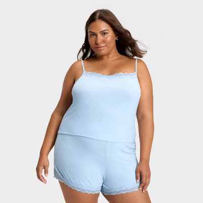Women's Variegated Ribbed Tank Top and Shorts Pajama Set - Auden™ Blue 1X | Target