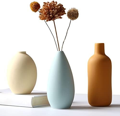 Abbittar Ceramic Vase Set of 3, Small Flower Vases for Rustic Home Decor, Modern Farmhouse Decor, Li | Amazon (US)