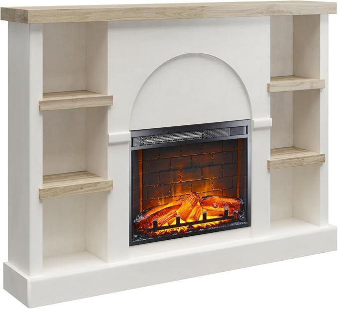 Mr. Kate Winston Fireplace Mantel with Built-in Bookshelves, Plaster/Light Walnut | Amazon (US)