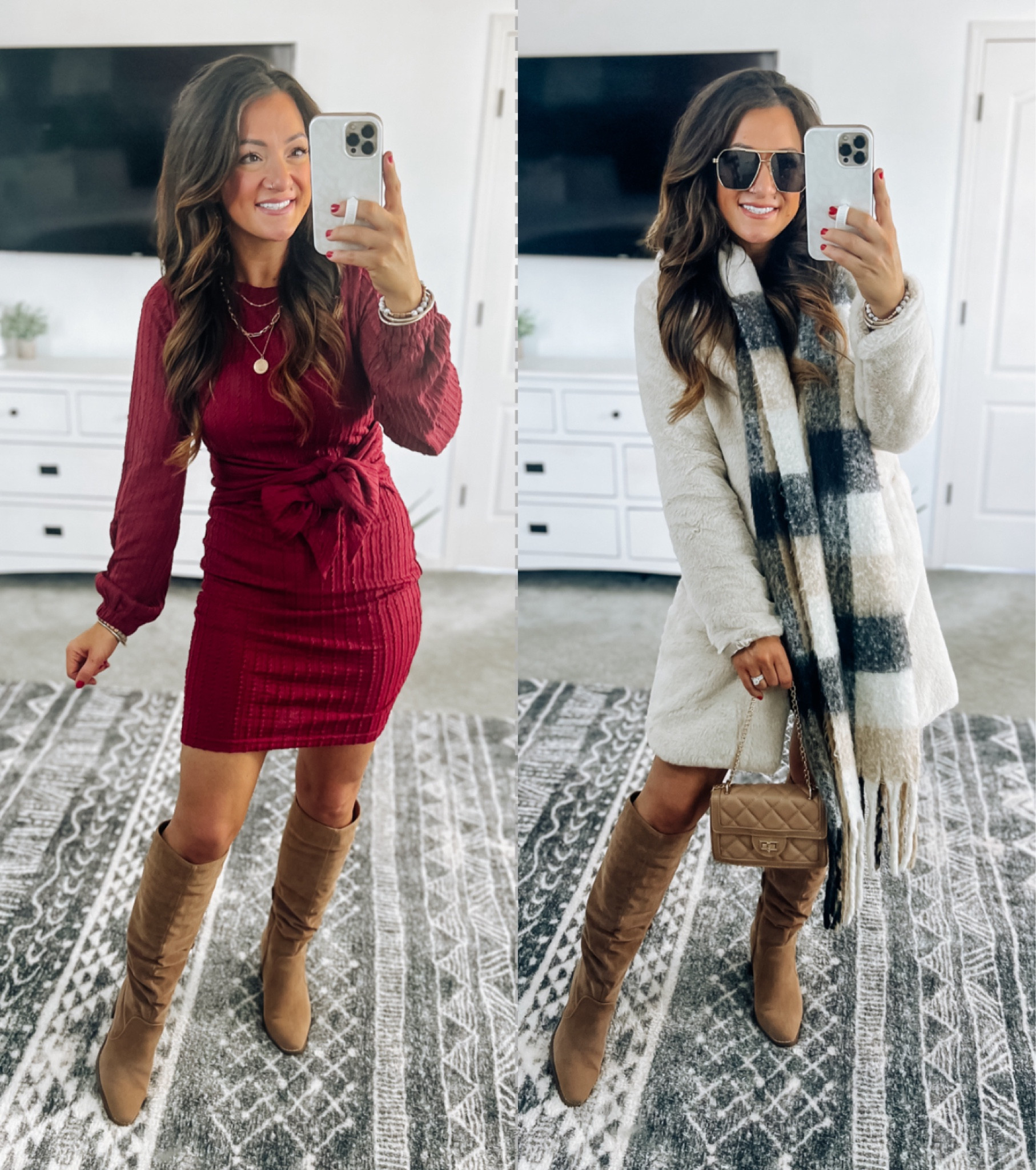 Holiday dress option!! I love the color and absolutely love the wrap tie! You can do a bow like this or a knot, and it can be off to the side or in the middle! True to size 
Christmas outfit. Holiday outfit. 

#LTKHoliday #LTKstyletip #LTKfindsunder50