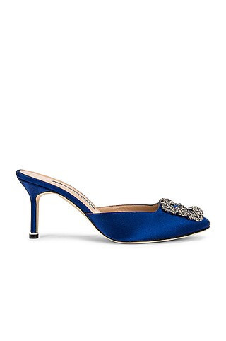 Manolo Blahnik Satin Hangisimu 70 Mule in Royal | FWRD 