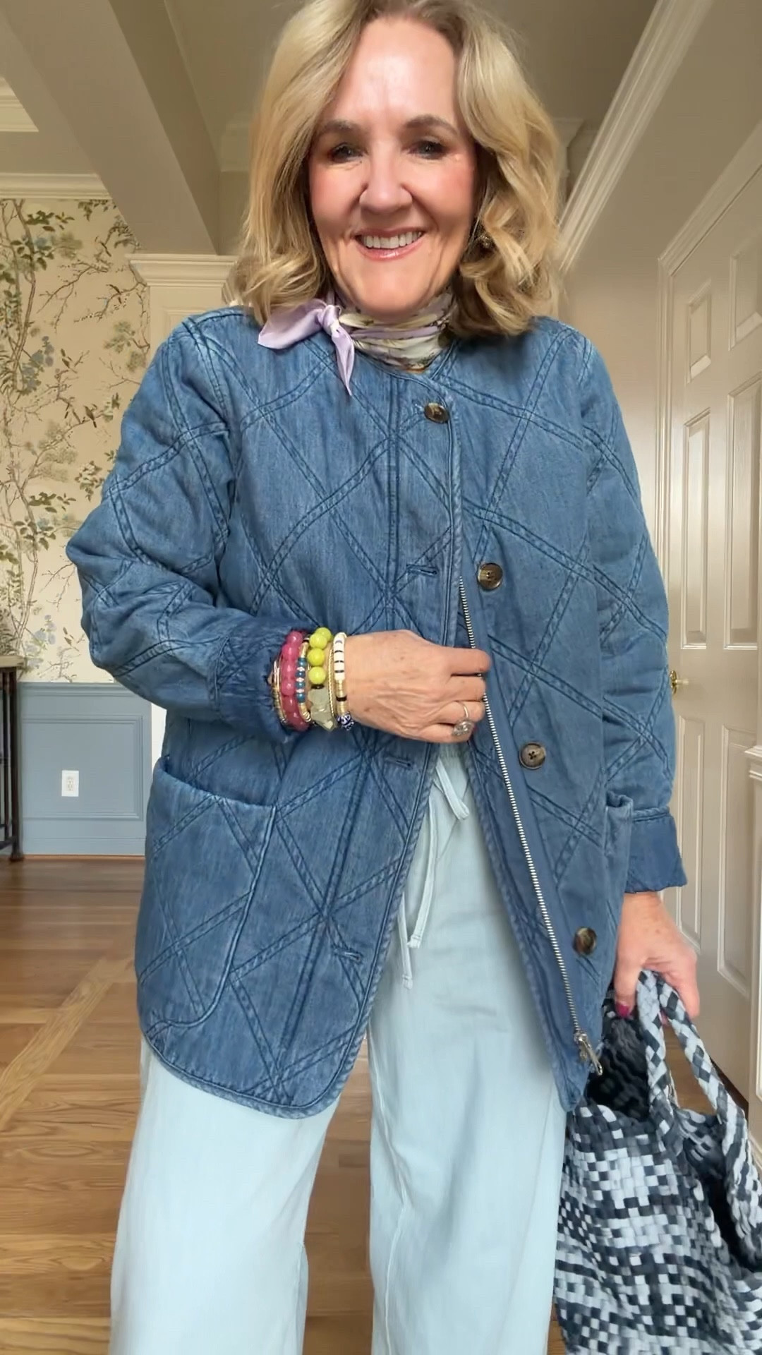 Denim jacket size medium 
Striped tee rise medium 
Chambray pants size medium 
20% off my bracelet stack code NANETTE20

#LTKOver40 #LTKSeasonal #LTKSaleAlert