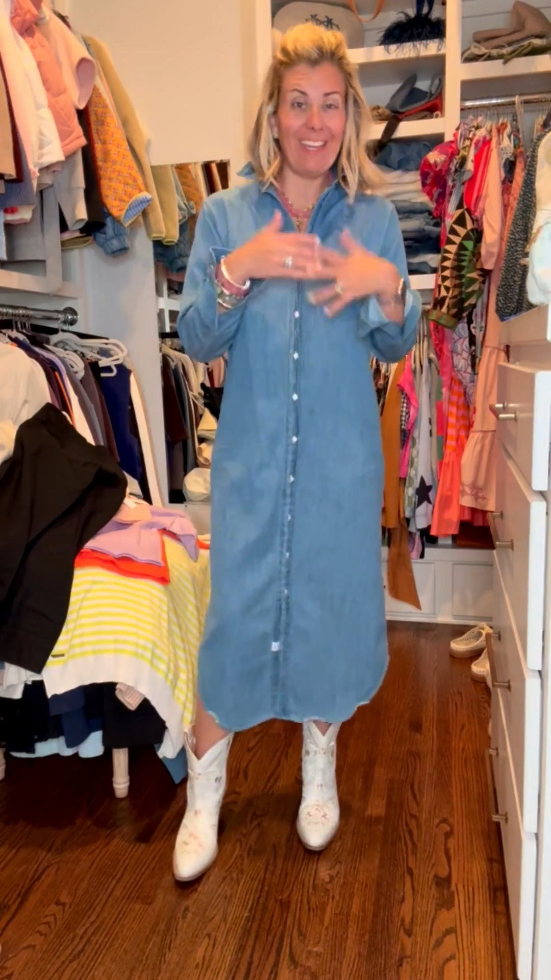 Another must have…..DENIM DRESS! Y’all lose your minds when I wear this dress!! I know it’s a splurge, but I’m telling you it’s worth every penny. The amount of times I have worn this dress and like I always say price per wear. It’s one of those closet keepers that I will have forever. I wear xs. 

#LTKOver40 #LTKmomlife #LTKdayinmylife