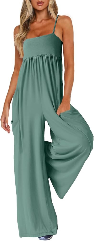 UNIANKIYA One Piece Jumpsuits for Women Spaghetti Strap Overalls Wide Leg Rompers with Pockets Su... | Amazon (US)