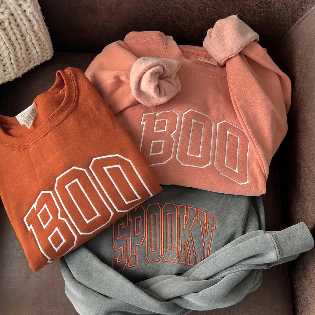 Boo Embroidered Halloween Sweatshirt Spooky Season Fun Fall Crewneck Sweater Autumn Pullover - Et... | Etsy (US)