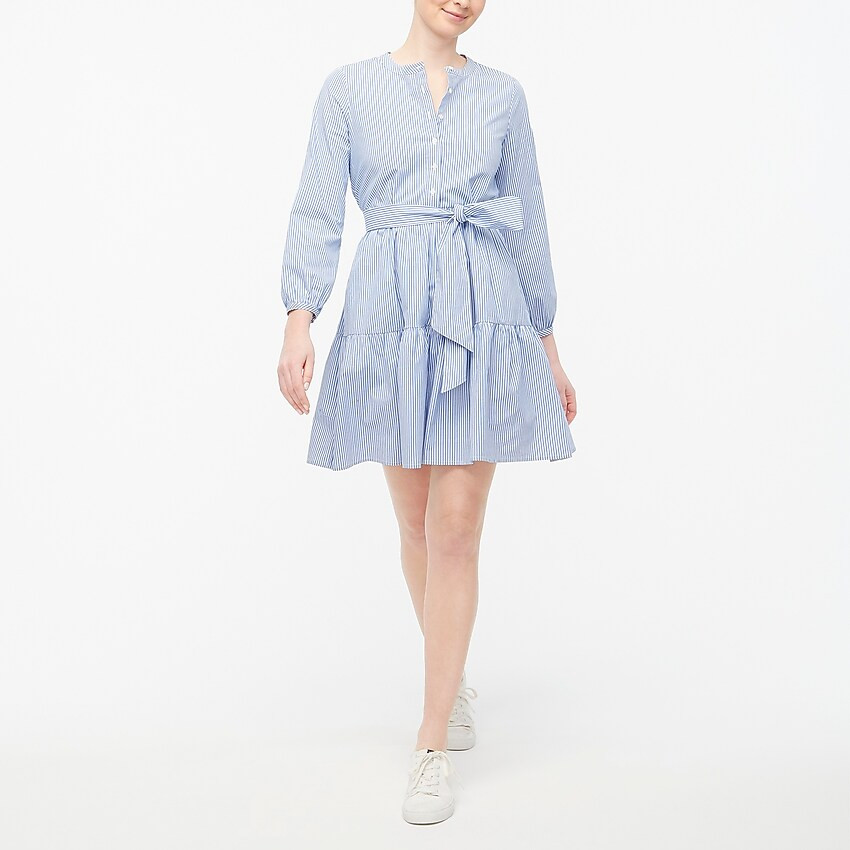 Striped tie-waist mini dress in cotton poplin | J.Crew Factory