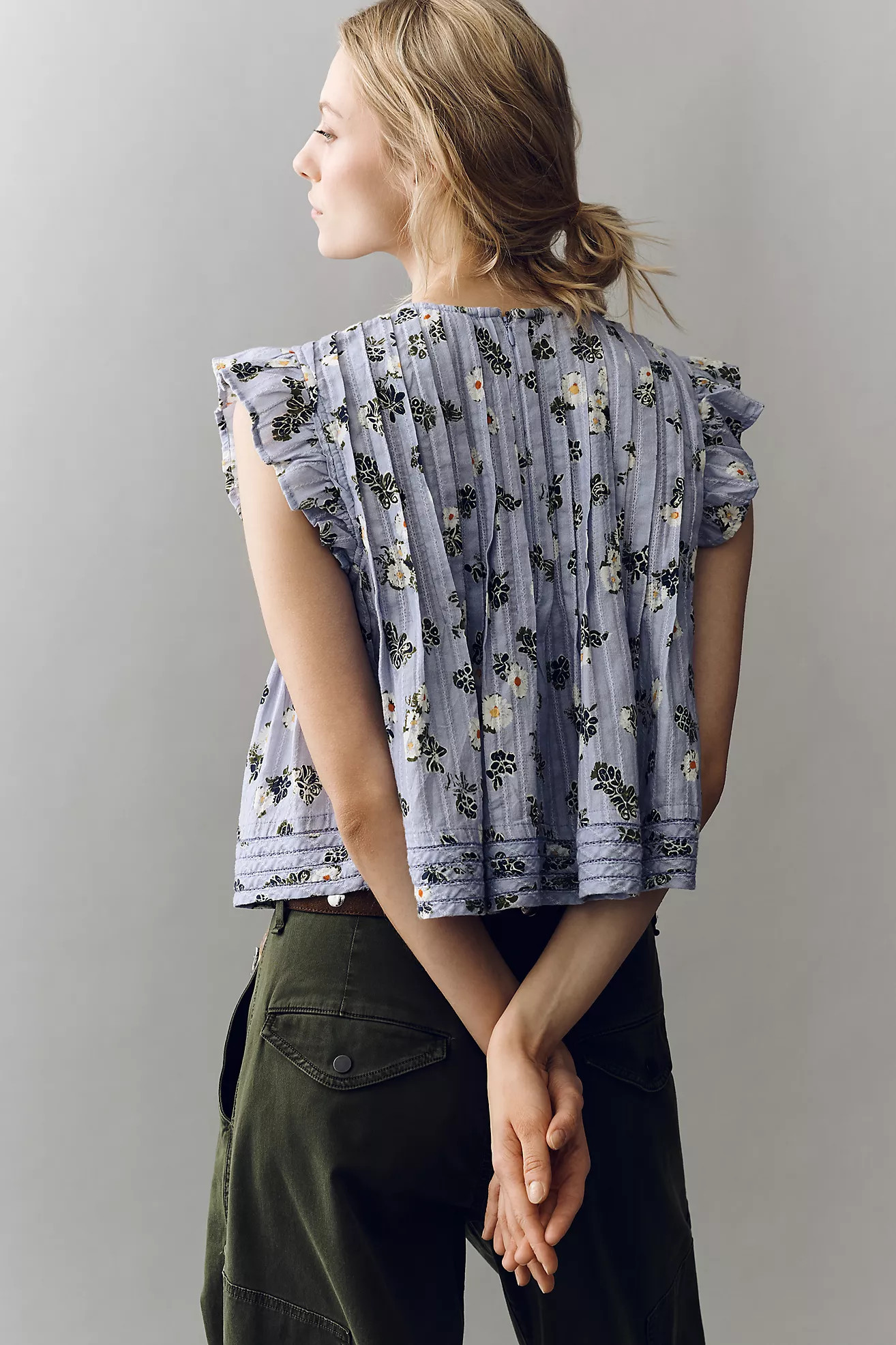 Pilcro Jade Short-Sleeve Pleated Swing Top | Anthropologie (US)
