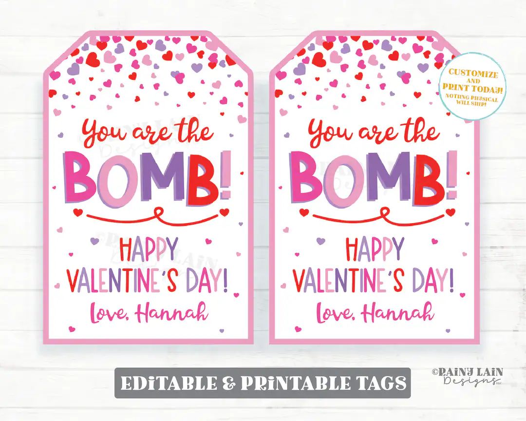 Valentine You're the Bomb, You Are the Bomb Tag, Bath Cocoa Hot Chocolate Preschool Valentine Cla... | Etsy (US)