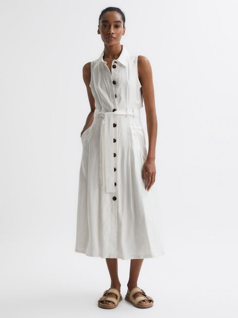 Reiss Ivory Milena Button Front Midi Dress | Reiss US