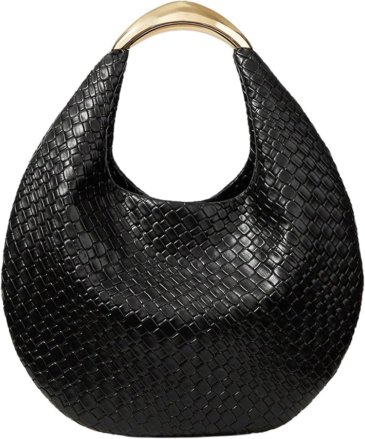 QWINEE Women's Woven Handbag Elegant Clutch Purse Metal Top Handle Cresent Evening Bag Retro PU L... | Amazon (US)