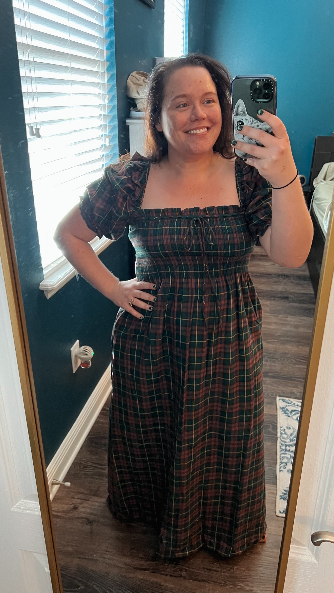 Love this soft new Hill House style! True to size (a little long, but I’m hoping it shrinks up a bit; if not, I’ll probably get it hemmed). Lovely soft green and plum color with a smocked bodice and comfy fit. Plus, it has pockets! 

#LTKSeasonal #LTKStyleTip #LTKPetite
