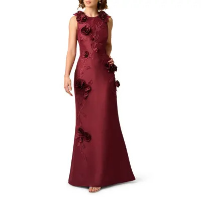 Aidan Mattox Floral Appliqué Stretch Mikado Gown in Mahogany at Nordstrom, Size 14 | Nordstrom