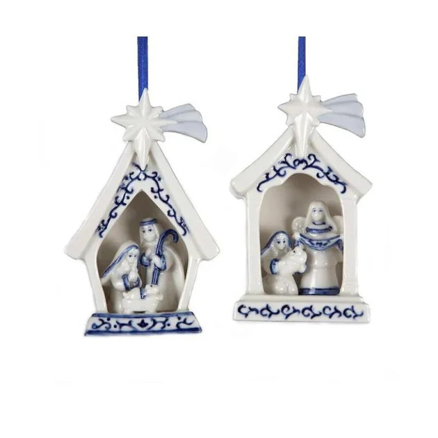 Nativity Delft Ornament - Set of 2 | Cailini Coastal