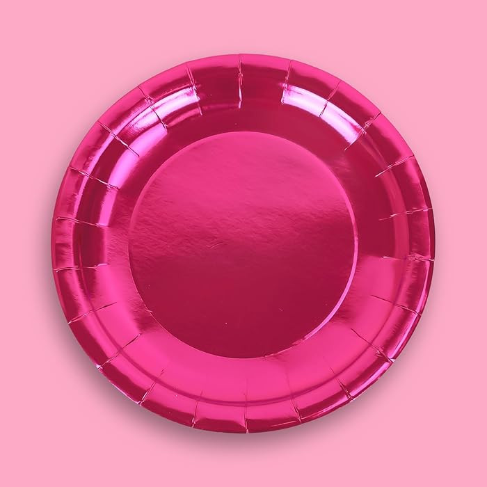 Whaline Hot Pink Paper Plates Valentine Pink Foil Disposable Plates Large Round Tableware Decor f... | Amazon (US)