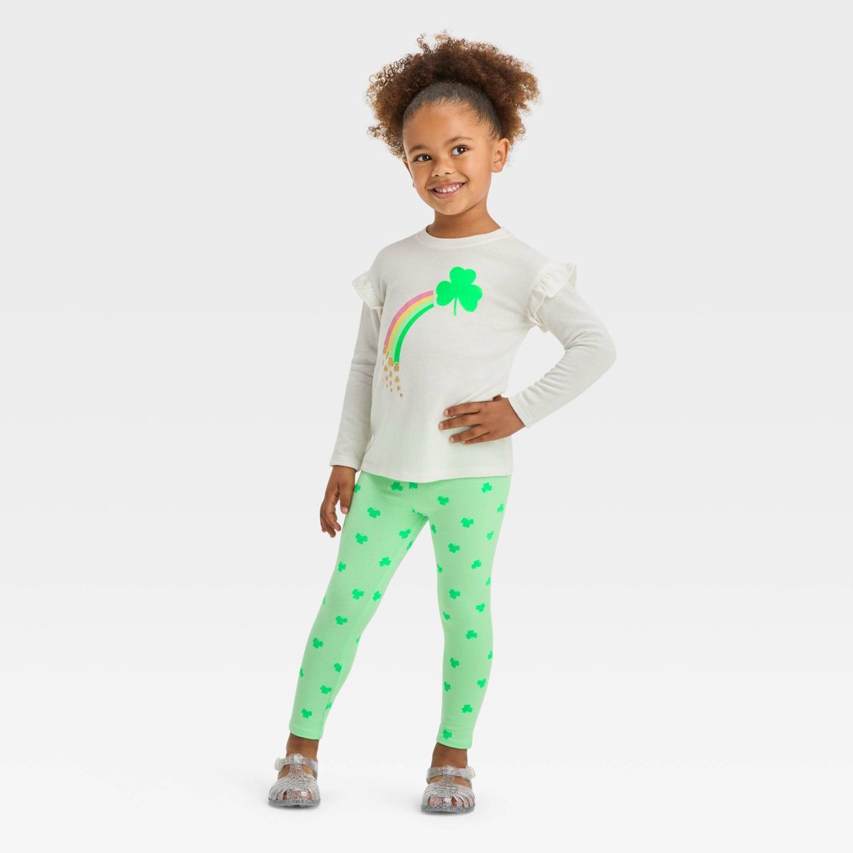 Toddler Girls' St. Patrick's Day Rainbow Long Sleeve Shamrock & Leggings Set - Cat & Jack™ Crea... | Target