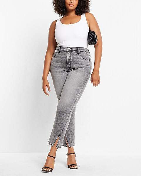 High Waisted Vented Hem Straight Ankle Jeans | Express