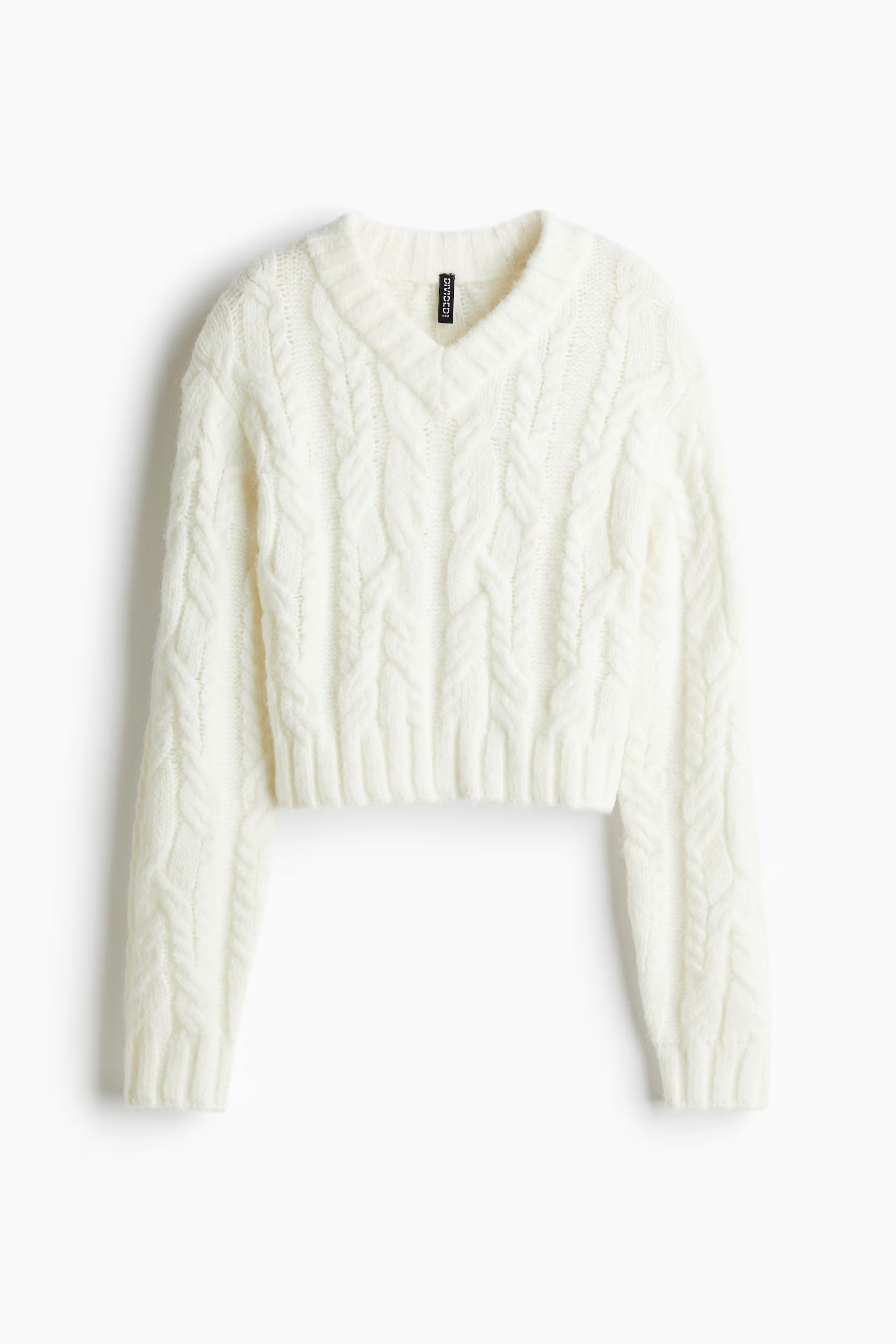 V-neck cable-knit jumper - Cream - Ladies | H&M GB | H&M (UK, MY, IN, SG, PH, TW, HK)