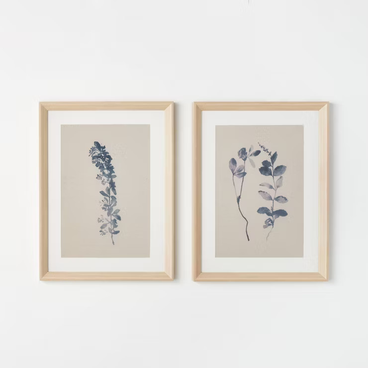 (Set of 2) 18" x 24" Naive Floral Sketch Framed Wall Arts Blue - Threshold™ designe... | Target
