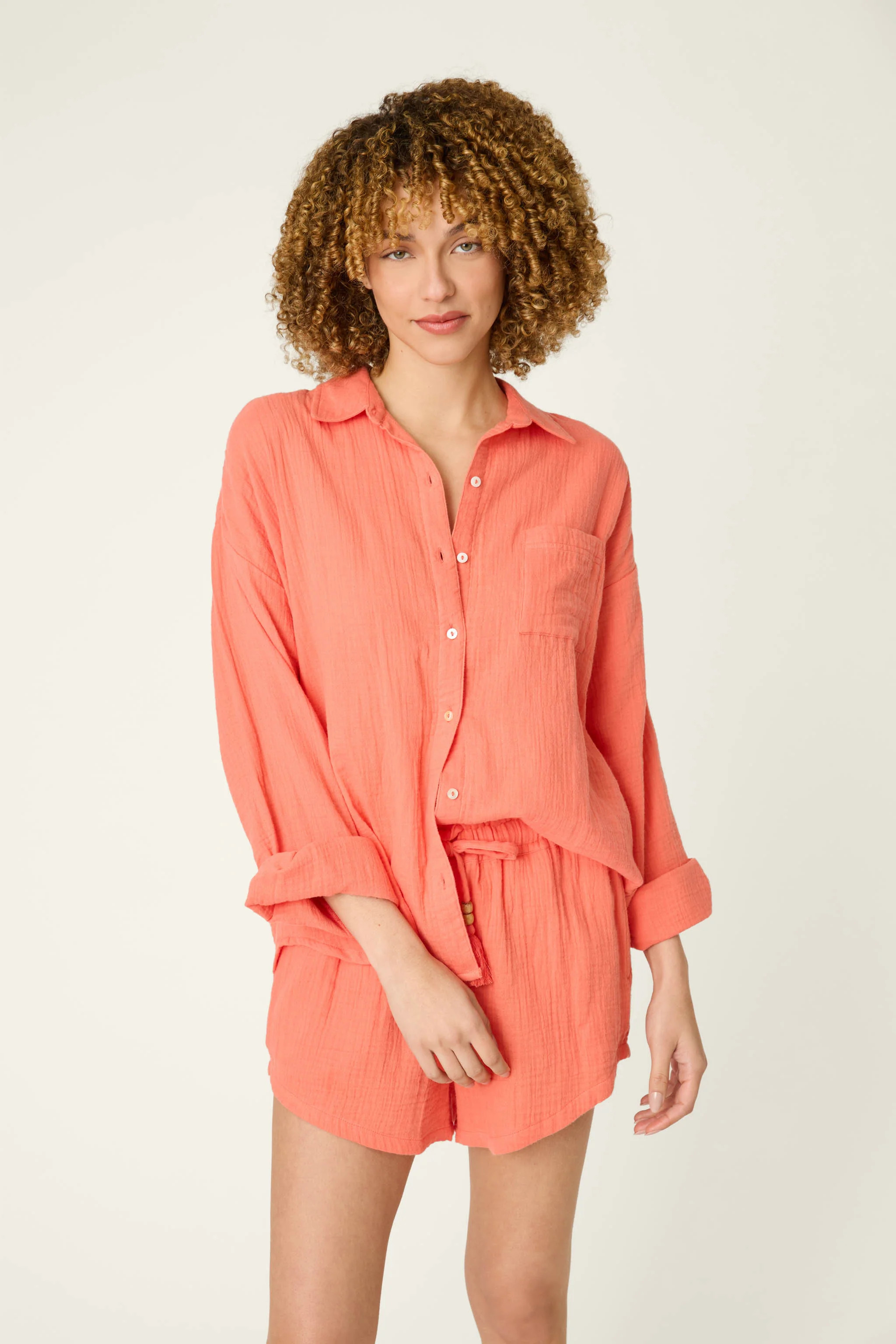 Sea You in Capri Hot Coral Long Sleeve Top | PJ Salvage