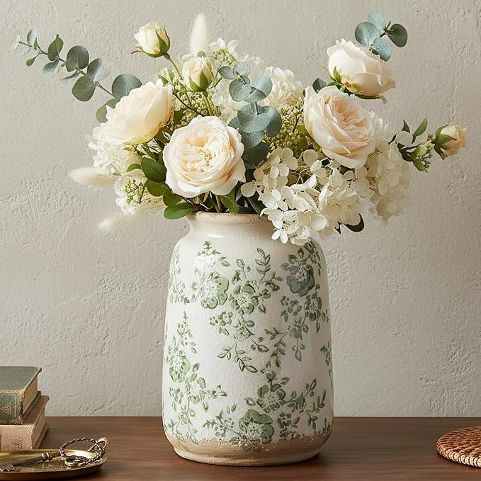 Vintage Blue and White Chinoiserie Ceramic Vase, 6.9” Hand-Painted Peony Floral Design, Antique... | Amazon (US)