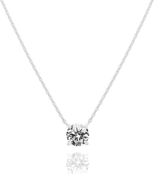 14K Gold Plated Swarovski Crystal Solitaire 1.5 Carat (7.3mm) CZ Dainty Choker Necklace | Gold Ne... | Amazon (US)