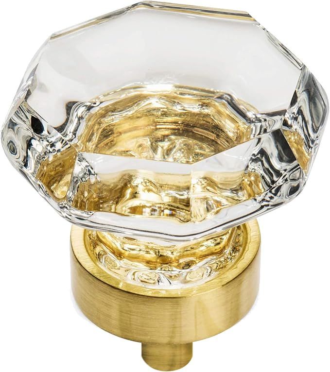 10 Pack - Cosmas 5268BB-C Brushed Brass Cabinet Hardware Knob with Clear Glass - 1-5/16" Diameter | Amazon (US)