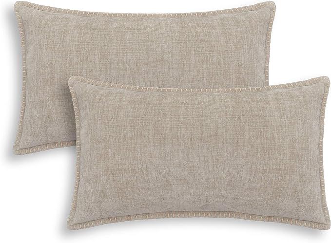Throw Pillow Cases CaliTime Pack of 2 Cotton Thread Stitching Edges Solid Dyed Soft Chenille Cush... | Amazon (US)