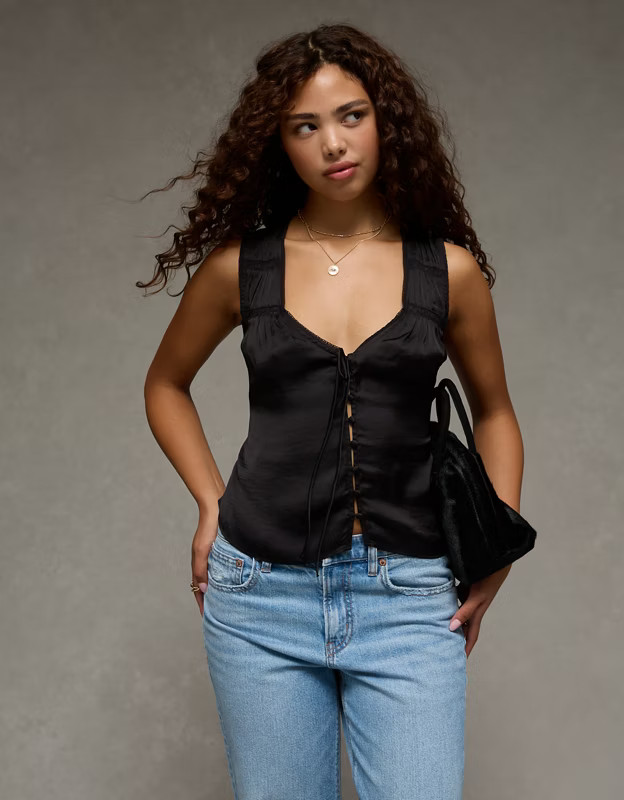 AE Lace Button-Front Tank Top | American Eagle Outfitters (US & CA)