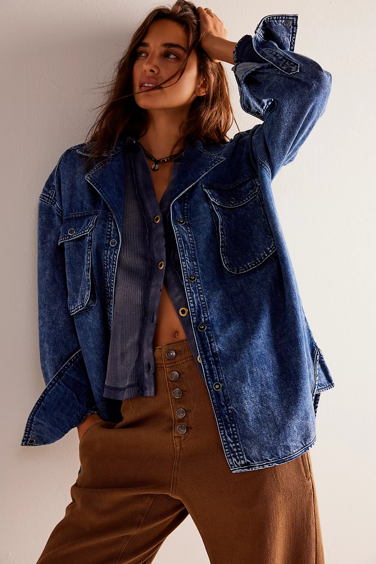 We The Free Izzie Cargo Denim Shirt | Free People (Global - UK&FR Excluded)