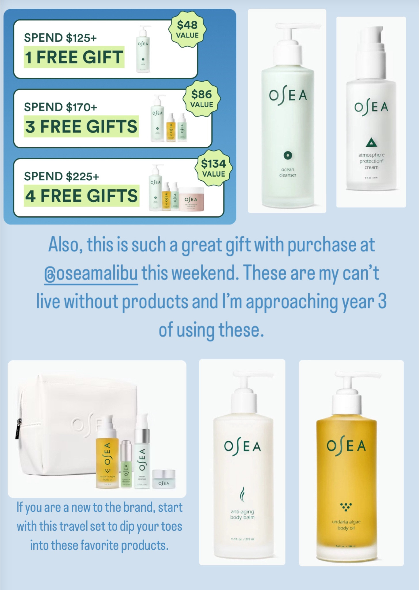 My can’t live without skincare products, OSEA is doing a full size gift with purchase this weekend. 

#LTKFamily #LTKBeauty