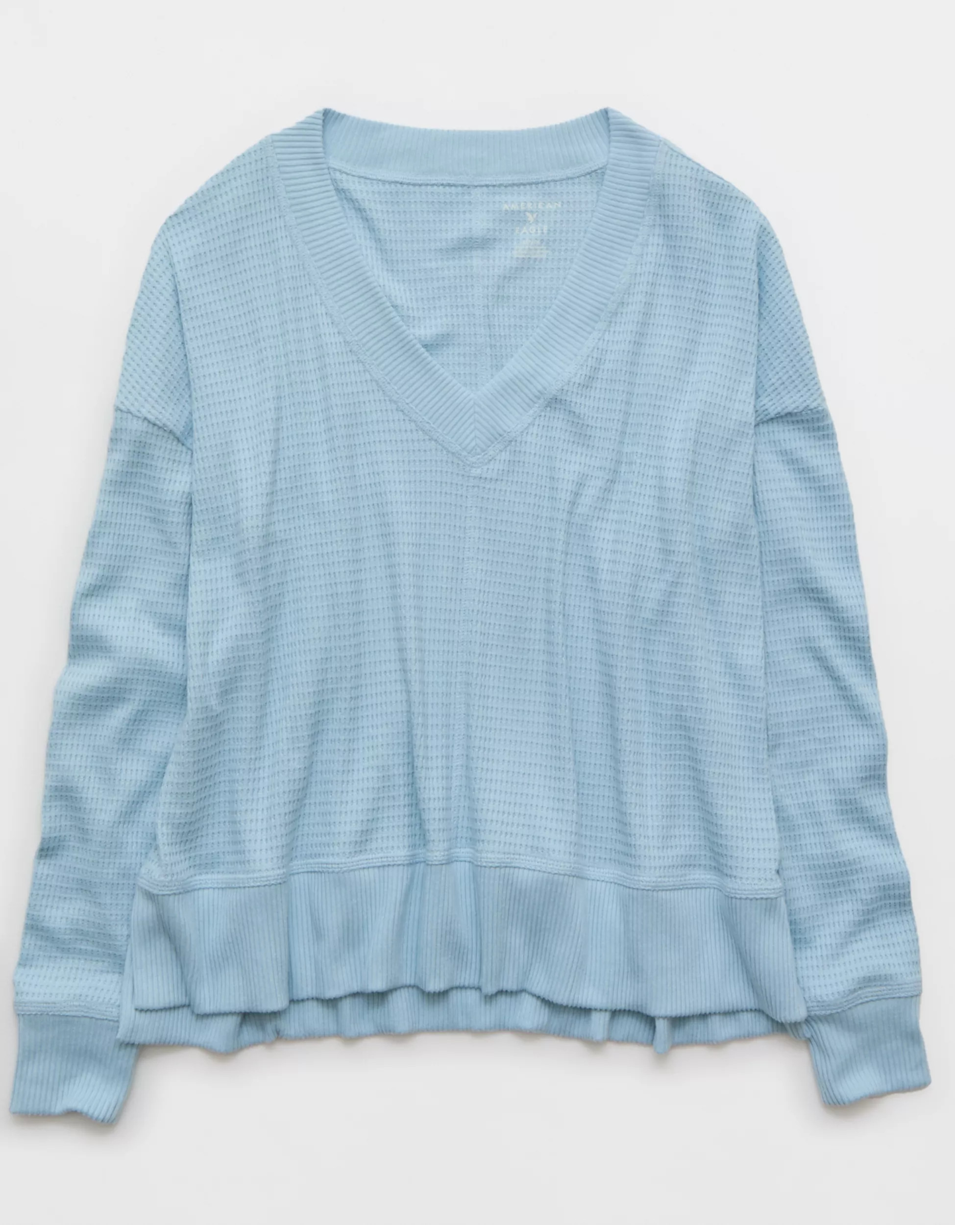 AE Long Sleeve Plush V-Neck Top | American Eagle Outfitters (US & CA)