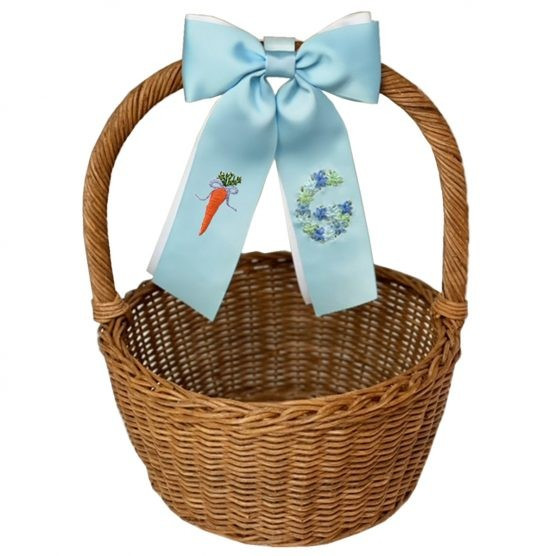 Winn and William Blue Bow Carrot + Blue Floral Initial Easter Basket Bow | The Tot