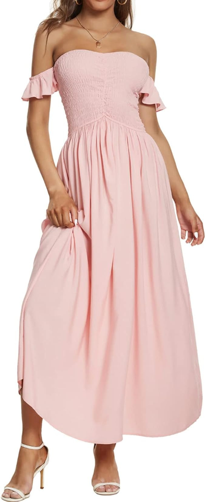 pasidvy Women's Summer Bohemian Party Maxi Dress Off Shoulder Beach Cover-up Long Dress | Amazon (US)