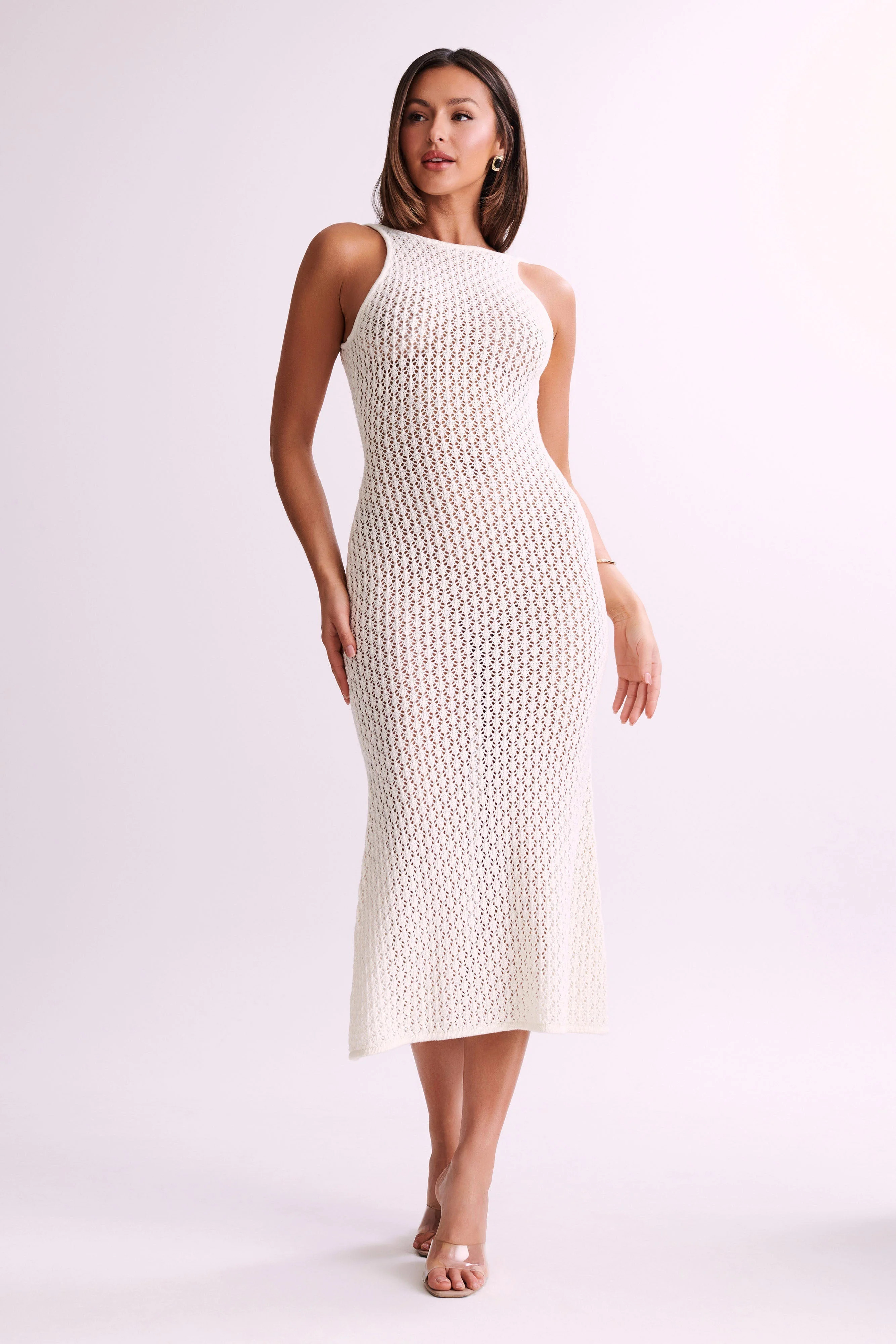 Cordelia Crochet Fishtail Midi Dress - Ivory | MESHKI US