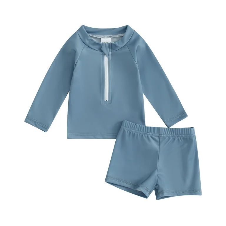 Bagilaanoe Toddler Baby Girl Boys 2 Piece Swimsuit Long Sleeve Zipper Rashguard Swimwear + Swimmi... | Walmart (US)