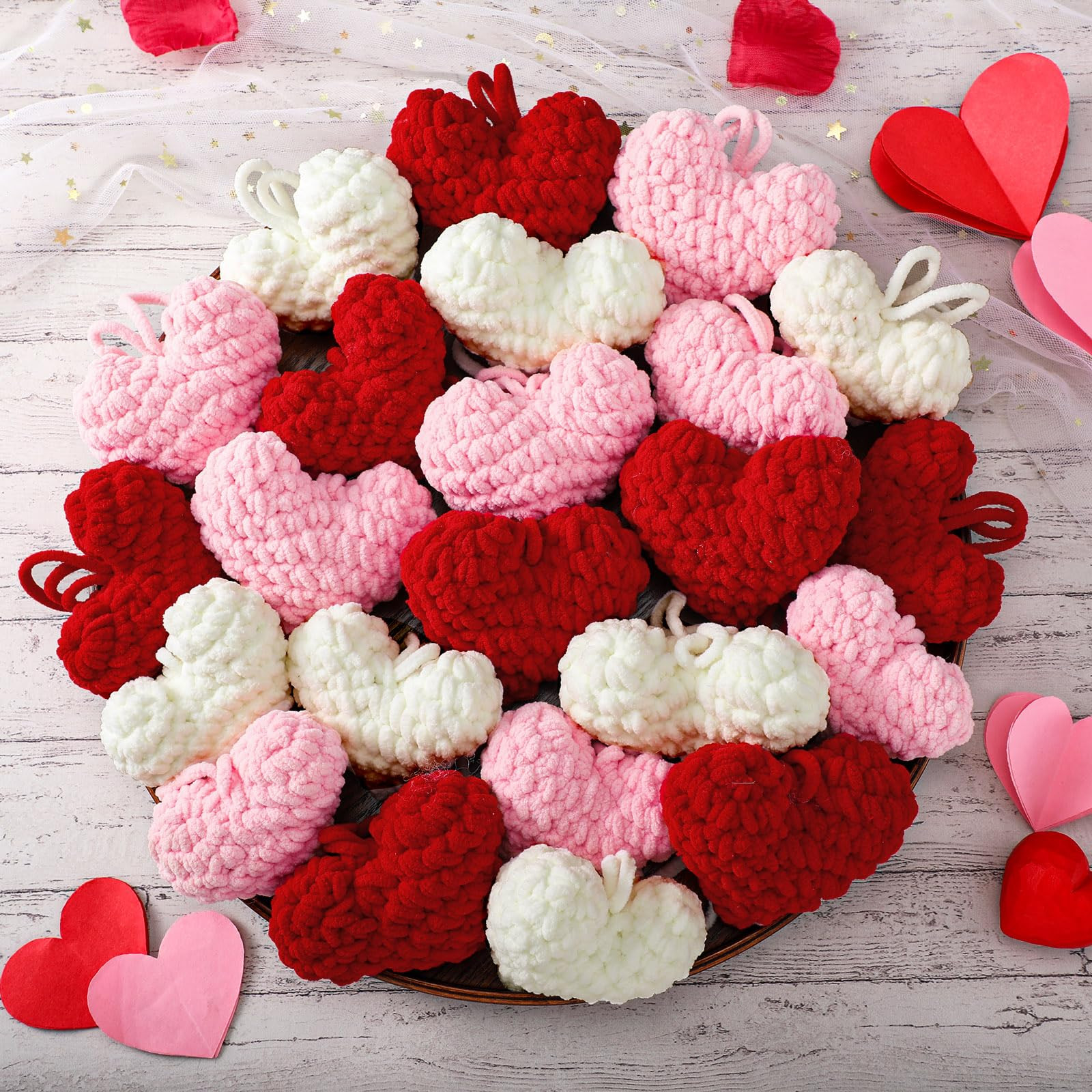 Amyhill 12 Pcs Valentine's Day Ornaments Crochet Heart Ornament 3.15 Inch Red Pink White Handmade... | Amazon (US)