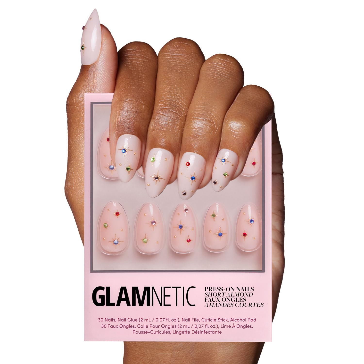 Glamnetic Press On Nails - North Star | Semi-Transparent 3D Multicolor Gems Short Almond False Na... | Amazon (US)
