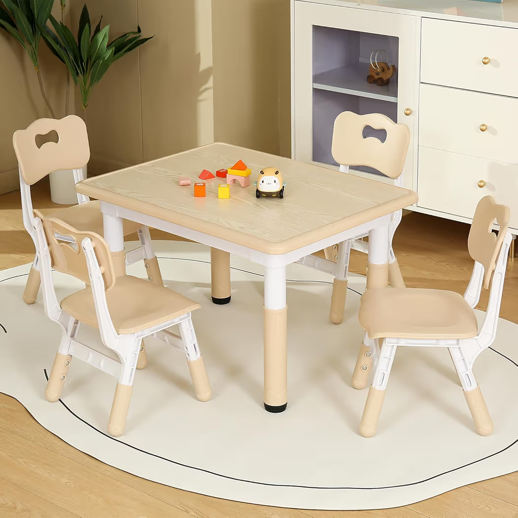 Toddler Table and Chair Set, Height Adjustable Kids Table and Chair Set of 4, 31.5''L x 23.6''W M... | Amazon (US)