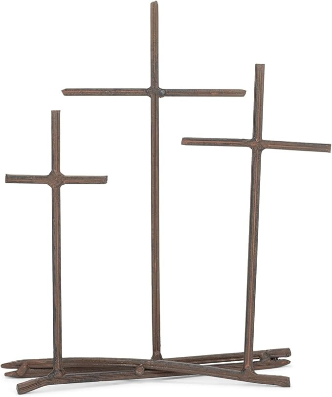 Dicksons Three Crosses Metal Nail Distressed Brown 8 x 9.5 Metal Table Top Cross Decoration | Amazon (US)