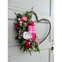 Heart Shape Beaded Wreath, Boho Valentine's Day Valentine February Bead Pink Rose Wreath | Etsy (US)