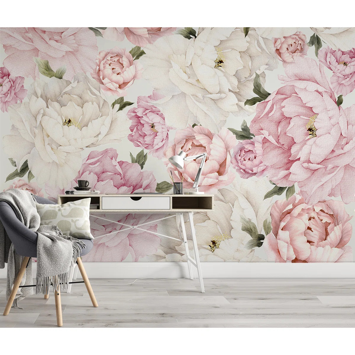 Floral Modern Pink And White Peony Flowers Peonies Removable Wallpaper | Wayfair North America