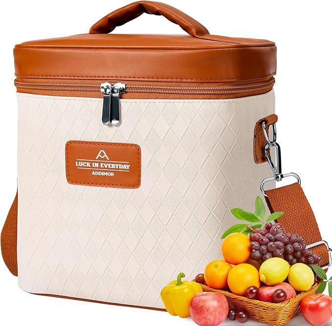 Lunch Bag for Women Men - Cute Leather Luxurious Lunch Tote Bags Reusable Insulated Lunch Box Lar... | Amazon (US)