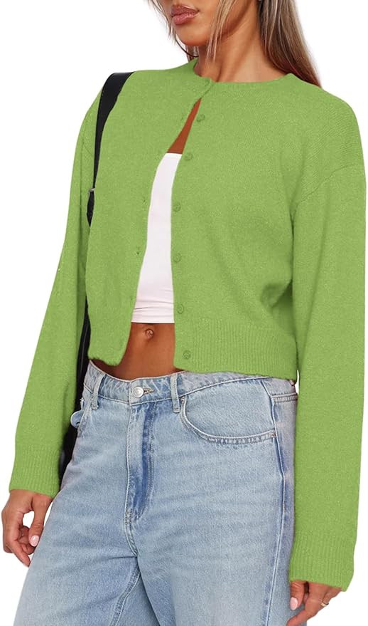 Balimtoy Women's Cropped Cardigan Sweaters Long Sleeve Button Down Sweaters Knit Cardigan Cute Y2... | Amazon (US)
