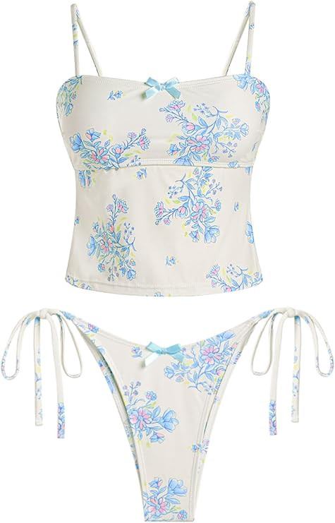 seamoly Women's Tankini Sets Sexy Open Back Two Piece Swimsuit High Cut Side Tie Thong Bathing Su... | Amazon (US)