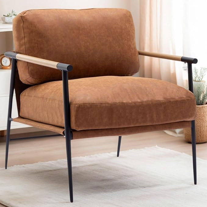LukeAlon Mid-Century PU Leather Accent Chair, Ultra Soft Living Room Chair with Metal Legs Modern... | Amazon (US)
