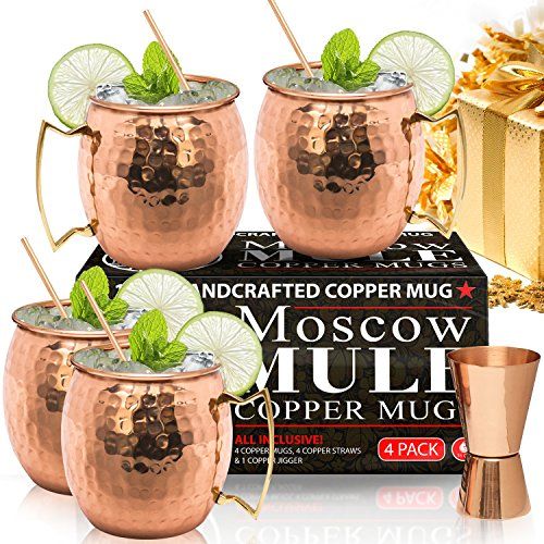 Moscow Mule Copper Mugs - Set of 4 - 100% HANDCRAFTED - Food Safe Pure Solid Copper Mugs - 16 oz Gif | Amazon (US)